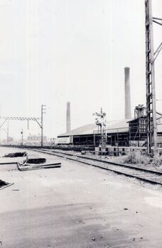 Early black and white photograph of part of the Australian Tesselated Tile Company buildings