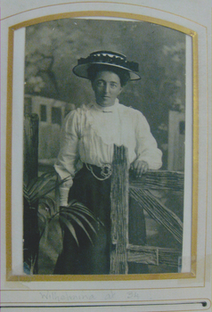 Copy of a black & white studio portrait of Francesca Schwerkolt. 