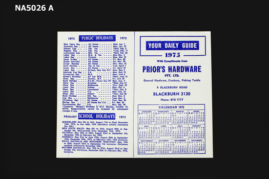 Daily guide produced for Prior's Hardware Pty Ltd.