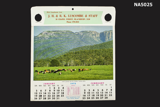 1975 Calendar produced for J. H. & R. K. LUSCOMBE and staff, Butchers.