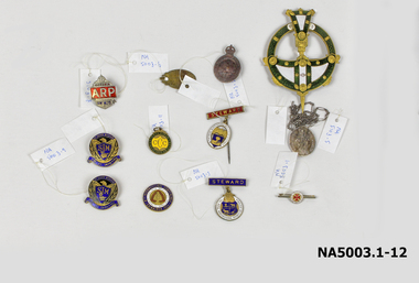Collection of various badges.