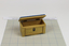 wooden toy chest with blue, velvet padded lid
