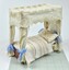 Bed canopy curtains white cotton broderie anglaise with blue nylon tiebacks and bedding