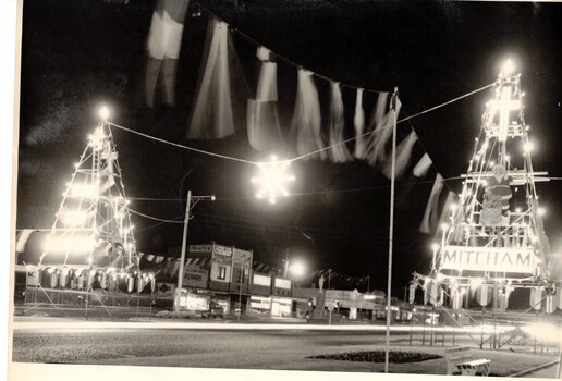 Queens Visit 1954, night street views.