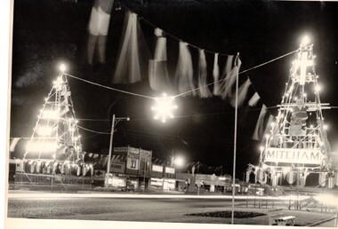 Queens Visit 1954, night street views.