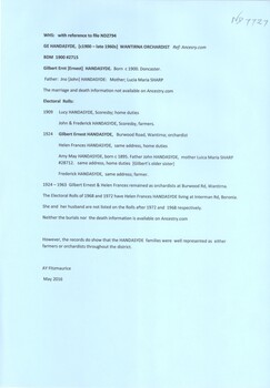 List of Handasyde's family.