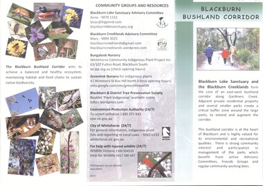 Front page of pamphlet on Blackburn Bushland Corridor