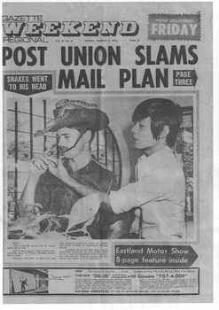Photocopy of article in the Gazette 03/03/1972 