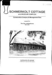 A4, 97p bulldog clipped Conservation Analysis & Management Plan prepared for the City of Whitehorse by Summerton & Wixted. April 2002