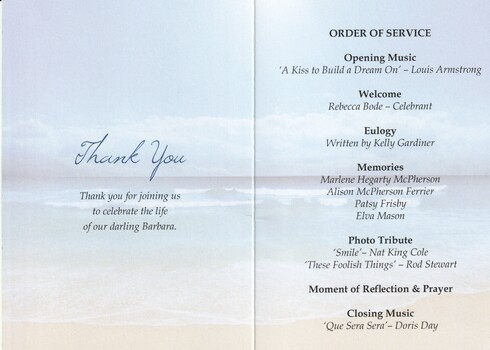 Funeral Service of Barb Gardiner 2nd November - INSIDE