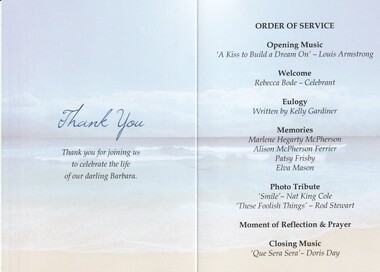 Funeral Service of Barb Gardiner 2nd November - INSIDE