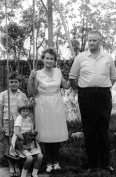Suto family in backyard.