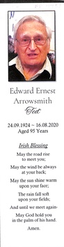 Memorial book mark for Ted Arrowsmith - front page