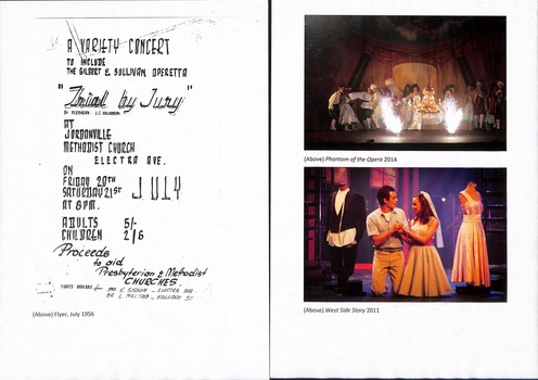Concert ticket and pictures of plays from Phantom of the Opera and West SIde Story.