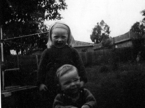 Kelly and Scott Gardiner in backyard