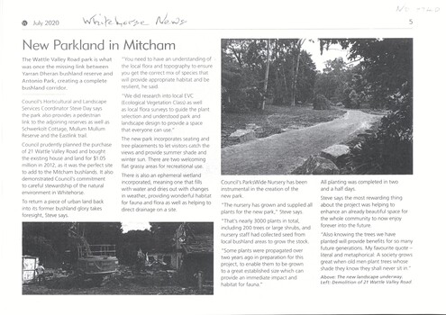 New parkland in Mitcham, via a new road linking Antonio Park and Yarra Dheren Reserve