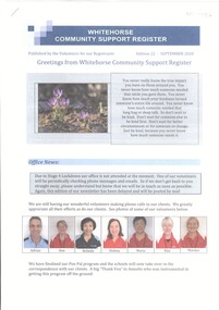 Front page of the 7-page Newsletter on Whitehorse Community Support Register.