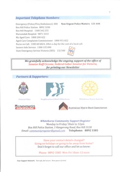 Back page of the 7-page Newsletter on Whitehorse Community Support Register.