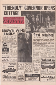 Article from Gazette detailing Sir Rohan Delacombe Opening Schwerkolt Cottage in October 1965.
