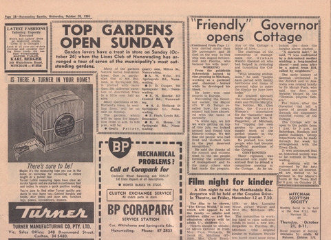 Article from Gazette detailing Sir Rohan Delacombe Opening Schwerkolt Cottage in October 1965 continued from previous page.