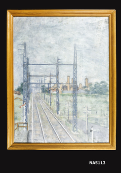 Oil painting of Nunawading Railway station and clayworks.