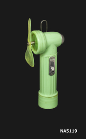 Green battery operated  plastic torch fan.
