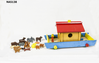 Noah's Ark with Noah/wife and pairs of animals.