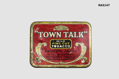 " Town Talk" Red tin to hold tobacco.