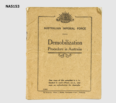 Demobilization Procedure in Australia for A.i.F.