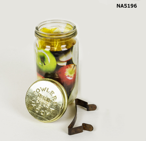 Fowlers Vacola's glass jar for preserving fruits and vegetables.