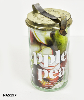 Large glass jar for preservation of fruits and vegetables.