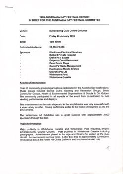 Peter Dempsey Archive - Australia Day Festival 1996 Committee Report