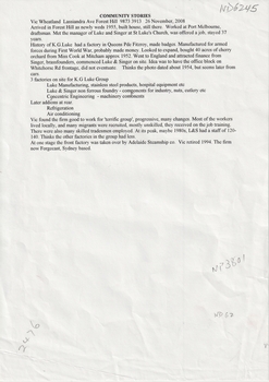 Vic Wheatland was employed at Luke and Singer from 1957 to 1994