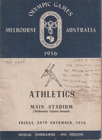 Booklet of Friday 30th November programme of the Melbourne Olympic Athletics 1956