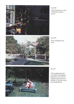 a) Xmas Tree 1959. b)18 Parkside 1959. c) Canvas pool in backyard,