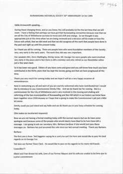 Nunawading Historical Society 30th Anniversary Meeting on 14th Oct 1995