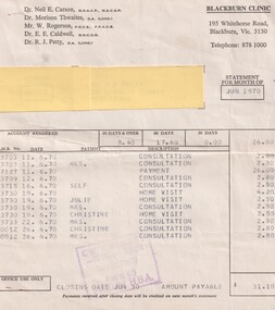 Blackburn Clinic Invoice in 1970