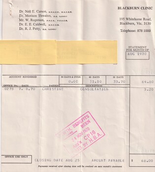 Blackburn Clinic Invoice in 1970