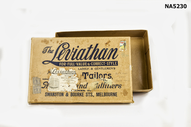 Rectangle cardboard box ' The Leviathan' - Melbourne high class tailors and outfitters.