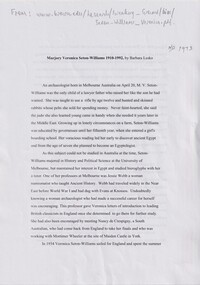 Document, Barbara Lesko, Marjory Veronica (Veronica) Seton-Williams