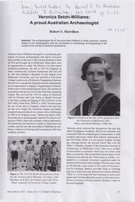 Article - Published Journal Article, Veronica Seton-Williams, A Proud Australian Archaeologist by RS Merrilees, 2013