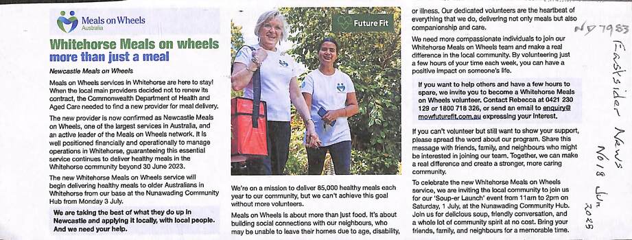 An article regarding the continuation of Meals on Wheels in Whitehorse by a new provider