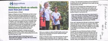 An article regarding the continuation of Meals on Wheels in Whitehorse by a new provider