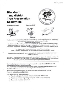 Blackburn and District Tree Preservation Society Newsletter, front page