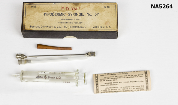 Hypodermic syringe with needles from B. D. Yale