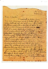 Letter - World War 1 letter including photo, William Schwerkolt, Letter in 1916 from William Schwerkolt (AIF) in France, 16 July 1916