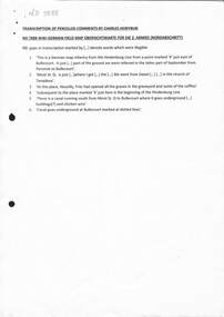Transcription of pencilled comments by Charles Honybun