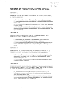 Register of National Estate Criteria