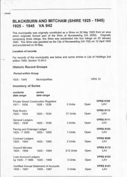 Nunawading Municipal Records Deposited with PROV -Blackburn and Mitcham Shire