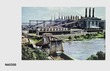 Postcard " The Latrobe Valley Yellow Power Station and The Latrobe River'.